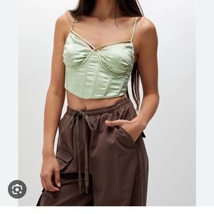Pale green satin corset crop top